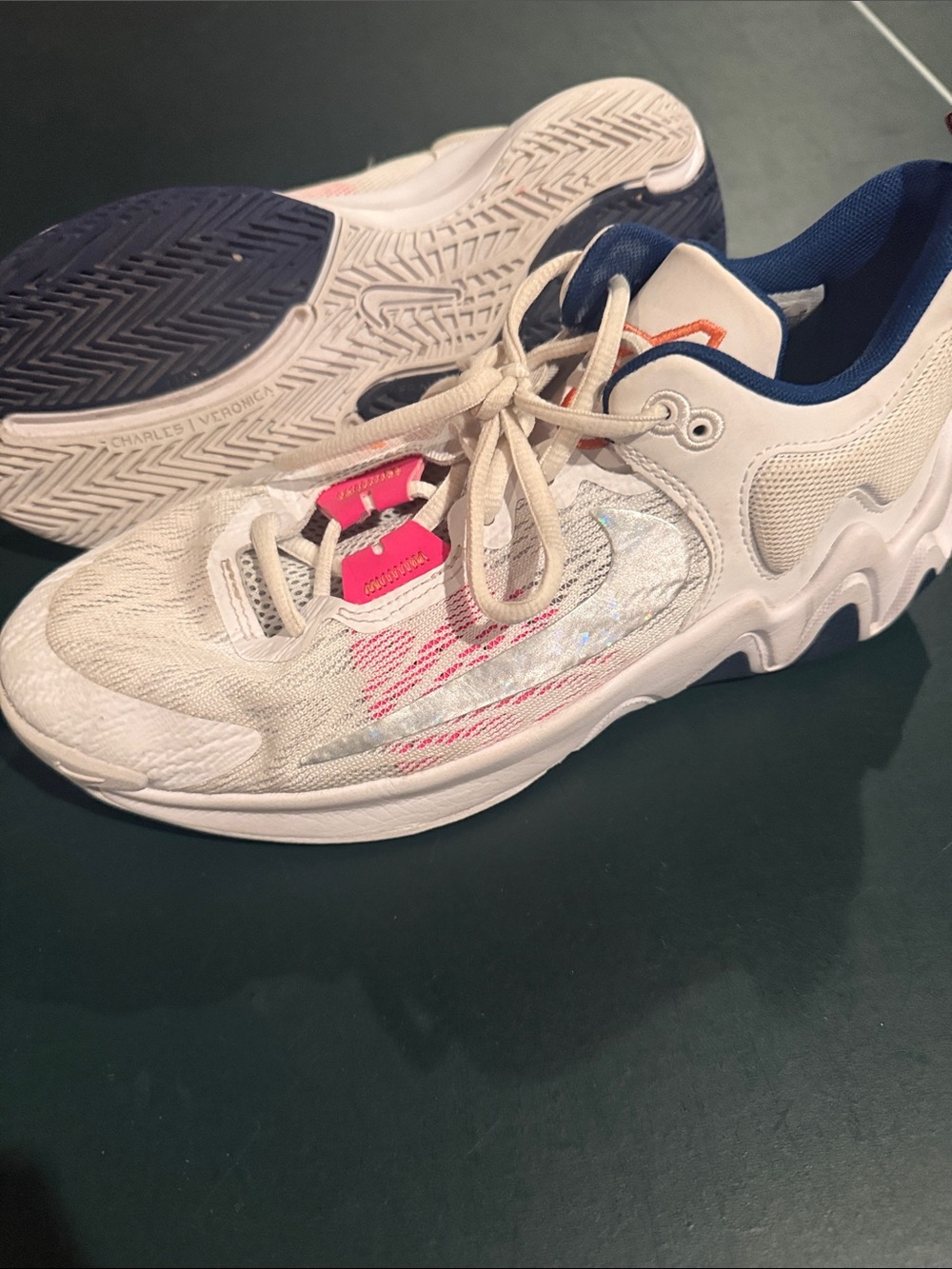 Nike White Sneakers with Pink and Navy Accents